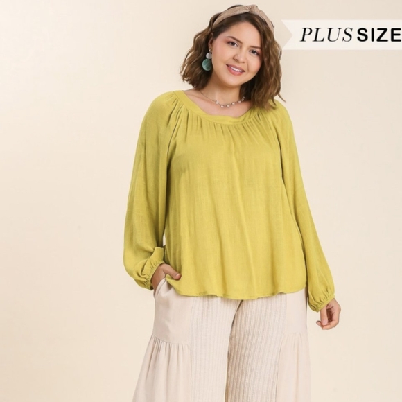 Umgee Tops - Umgee Chartreuse Linen Blouse